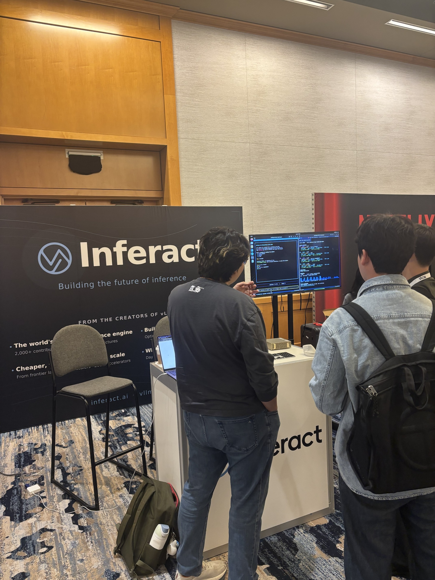vllm-spark-game demo at the Inferact booth during MLSys, May 2026.